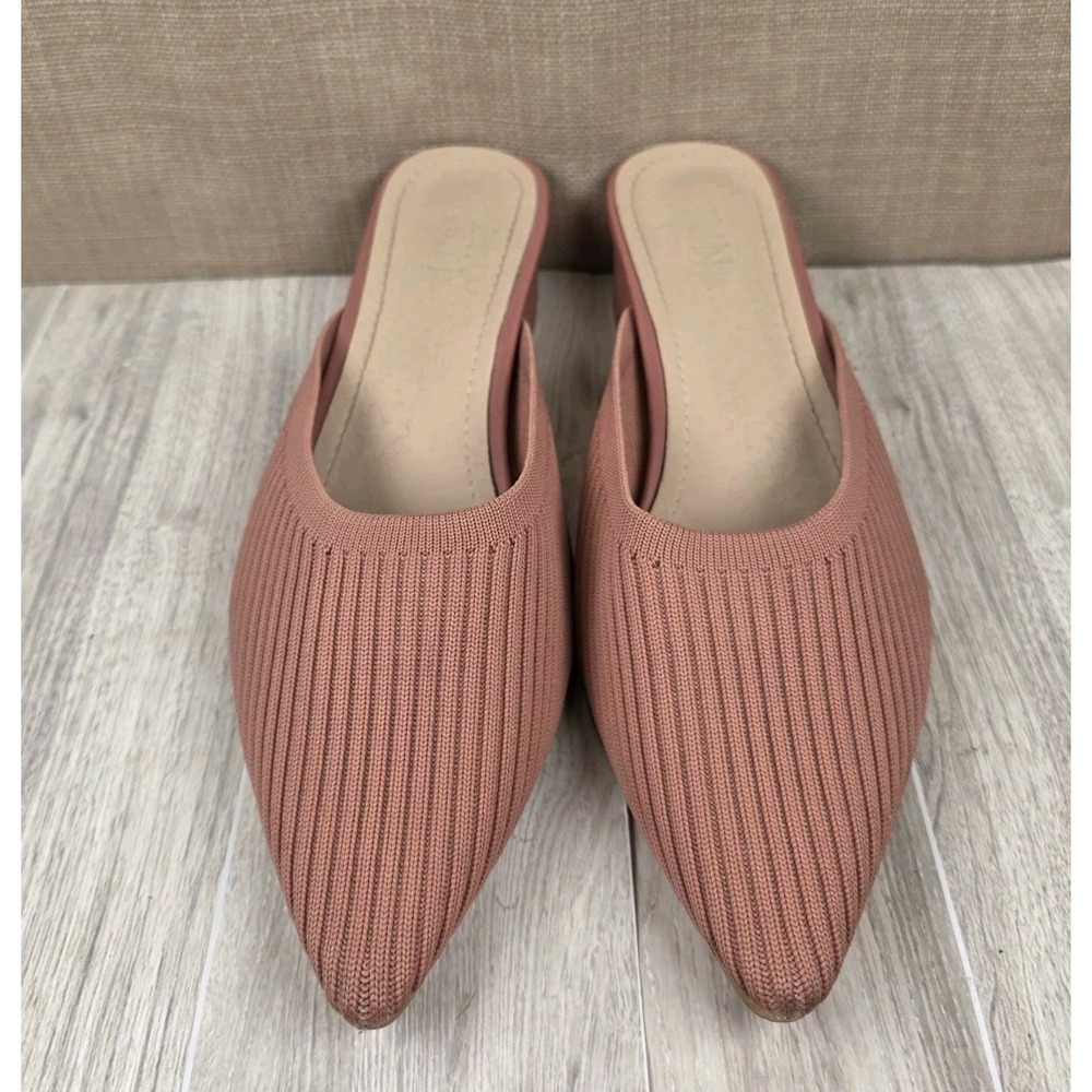 TIJN Women's Size‎ 9 Pointed Toe Coral Pink Mules Chunky Heel Life Is Art Shoes